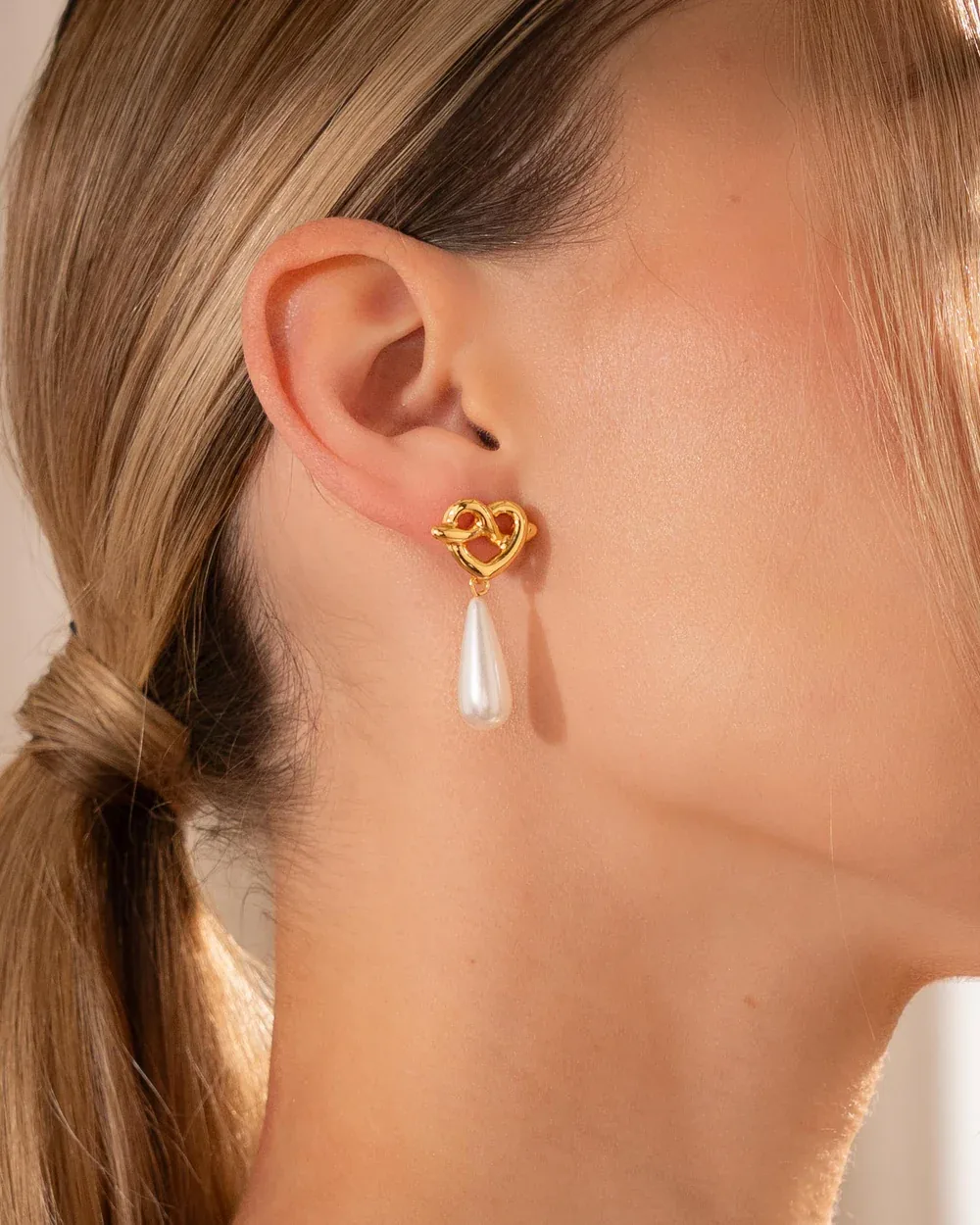 Pendientes Corazón Nudo y Perla Gota