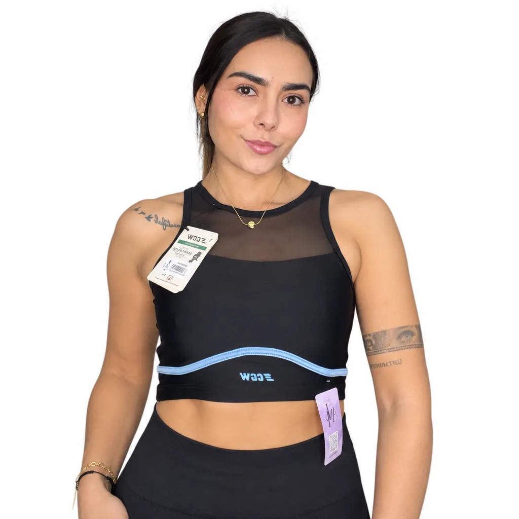 Crop Top Deportivo con Panel en Malla