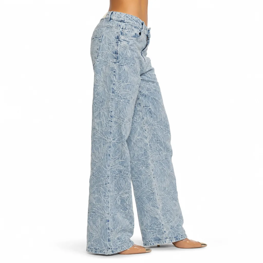 Jean Wide Leg con Estampado Floral