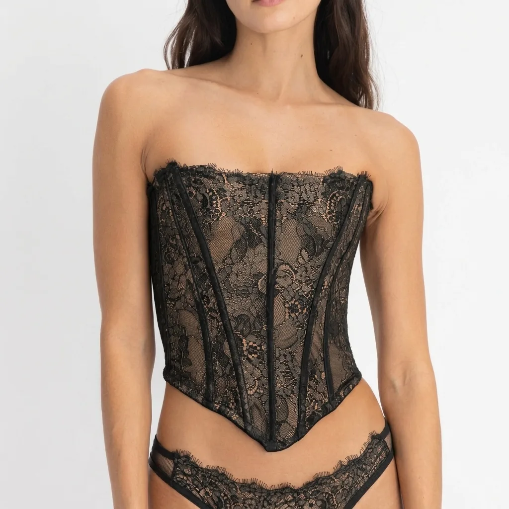 Corset Pedrina Negro con Encaje