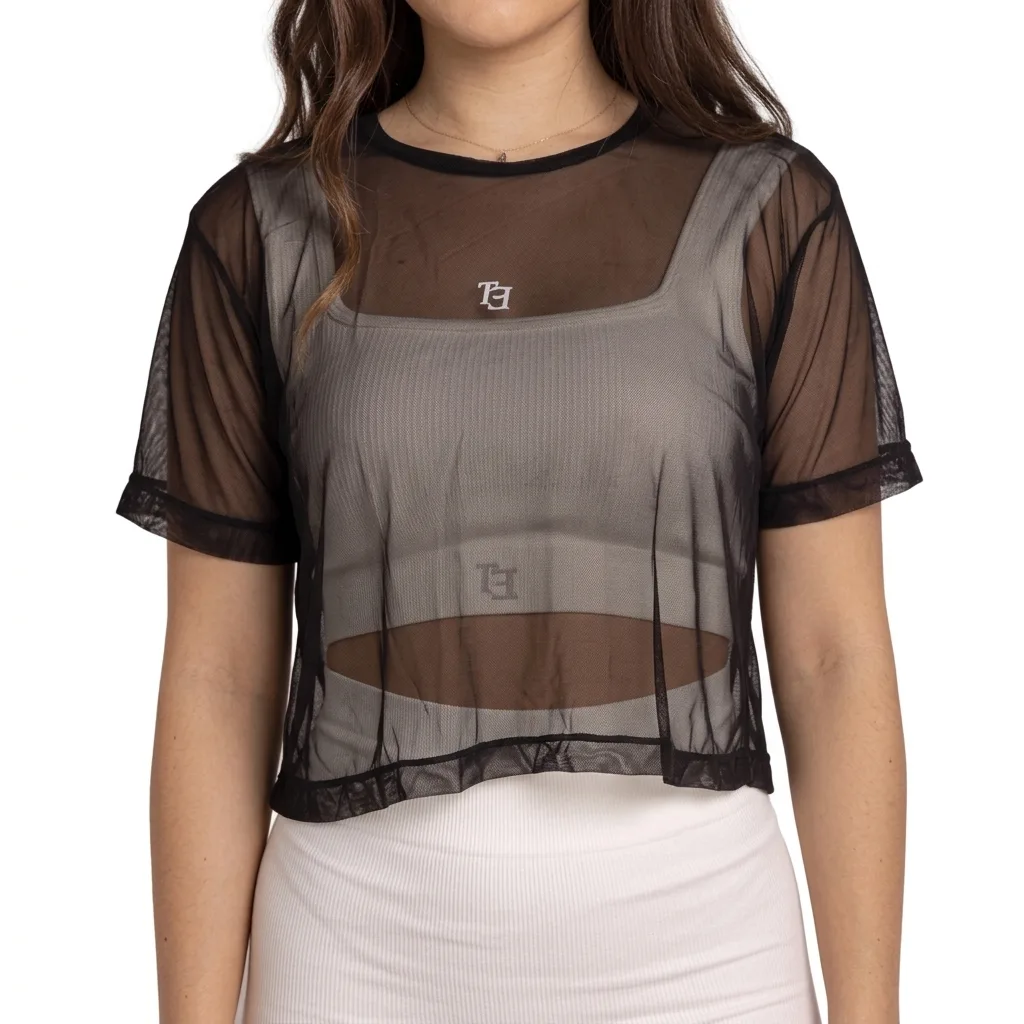 Blusa Crop Malla Negra Versátil