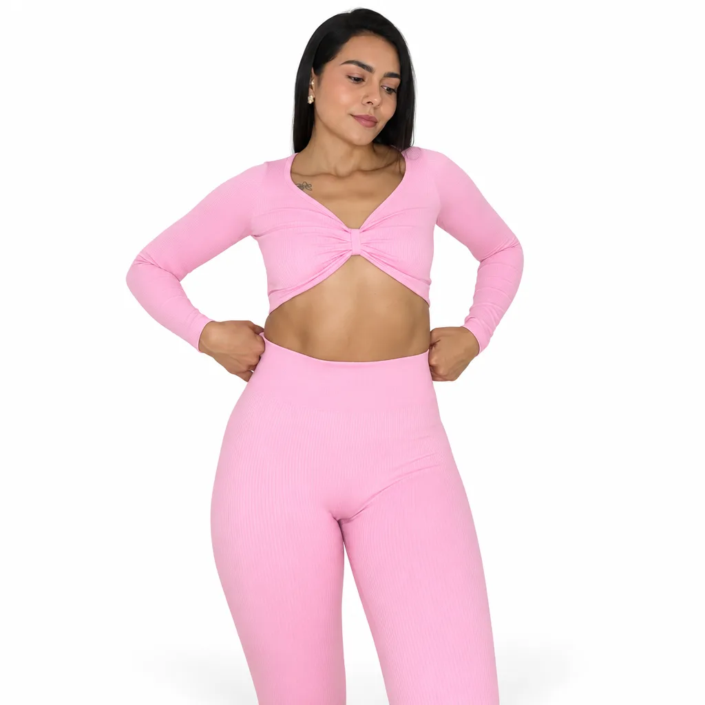 Conjunto Deportivo Ribbed en Color Rosa