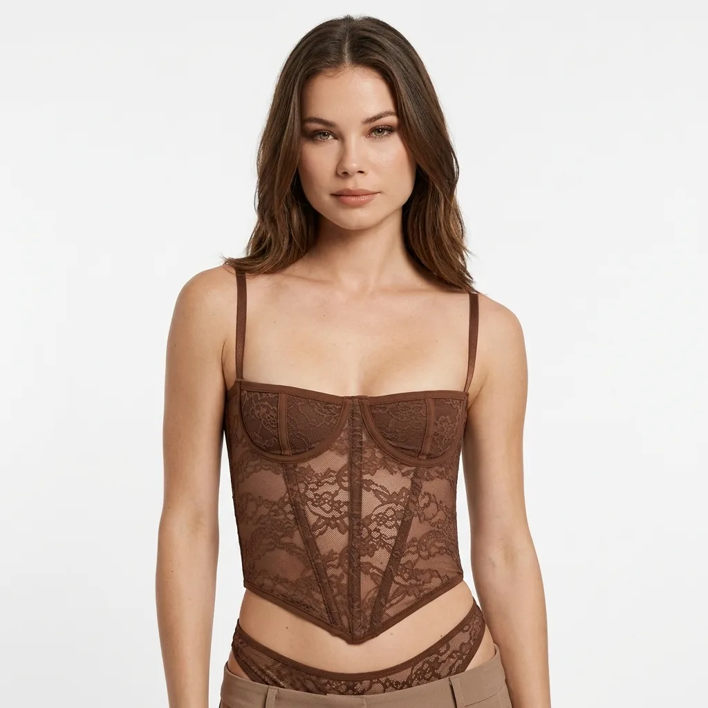 Corset en Encaje Ajustable Color Café