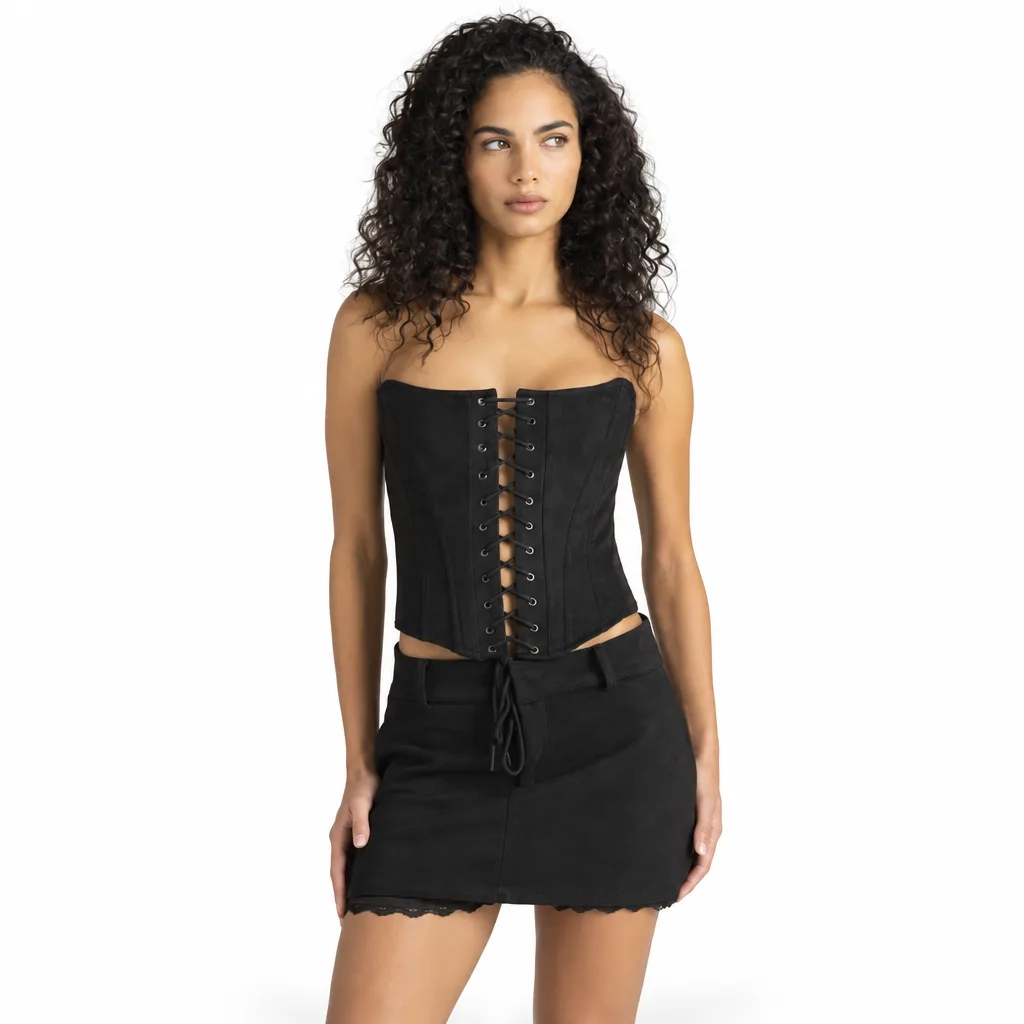 Corset Negro de Ajuste Frontal y Cierre Posterior
