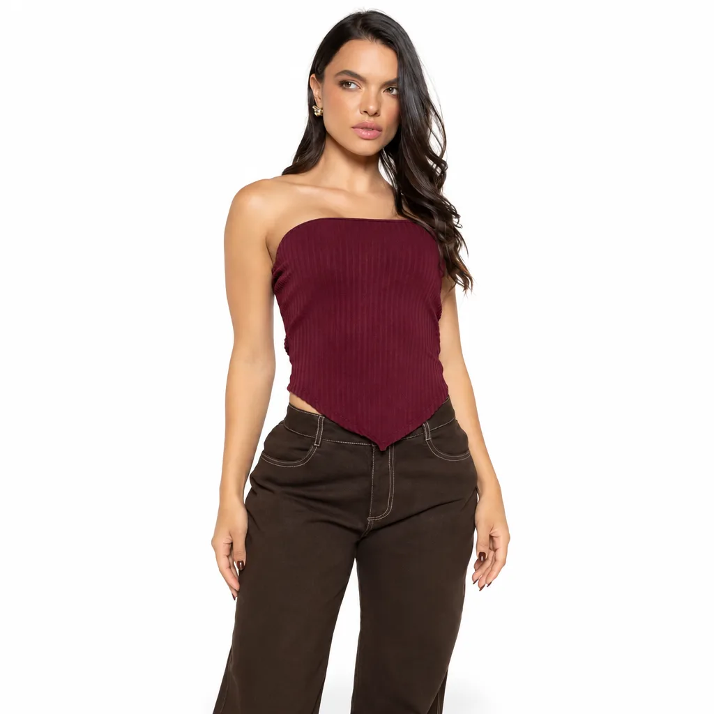 Blusa Corset Strapless Estilo Rib
