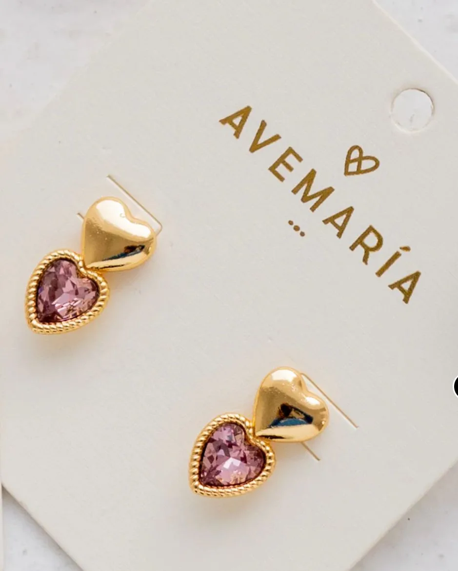 ARETES DUO CORAZON CRISTAL