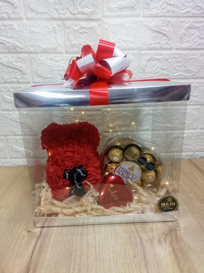 Caja Deluxe Oso de Rosas corazon