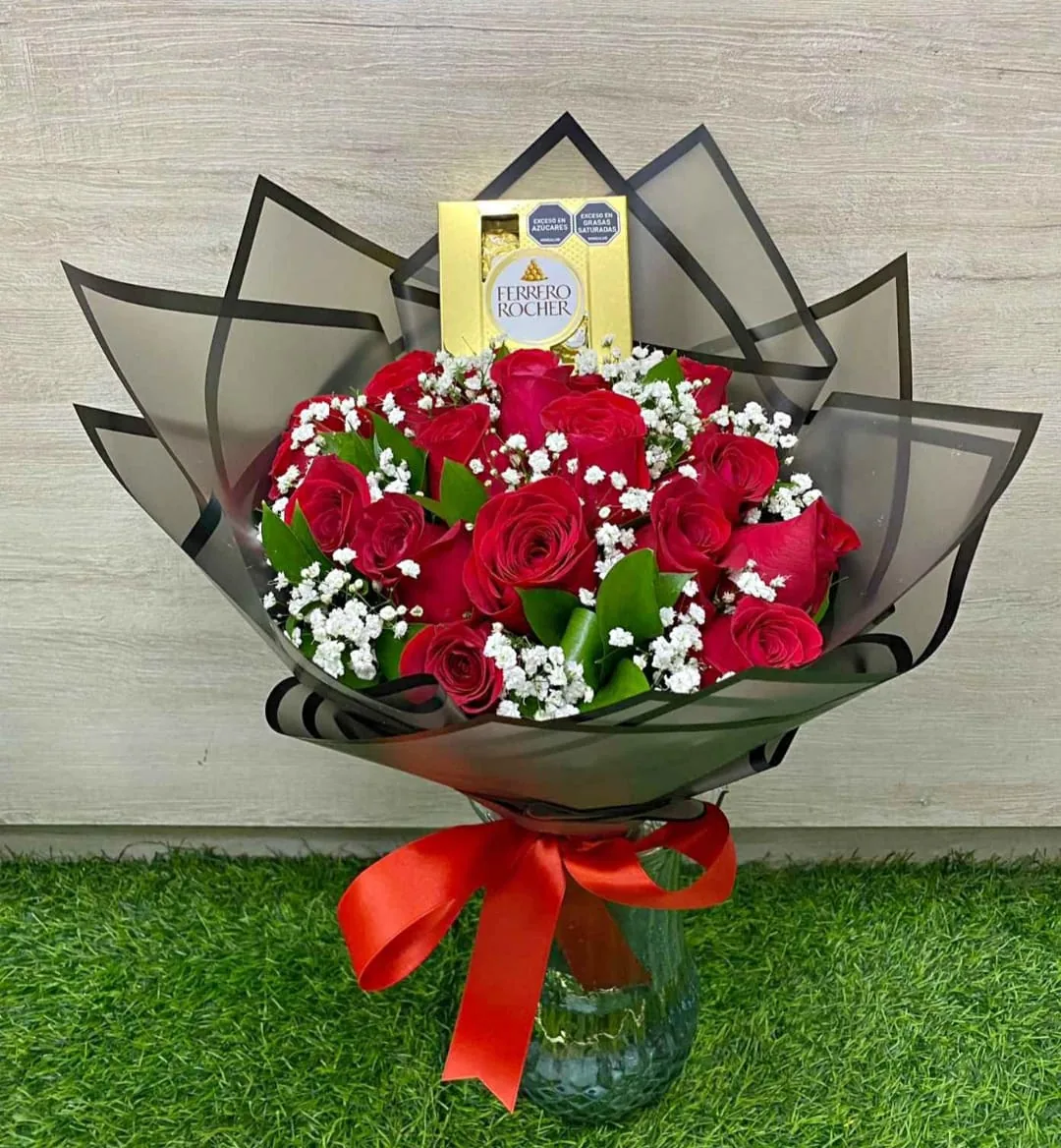 Ramo de Rosas Rojas con Chocolates Ferrero Rocher
