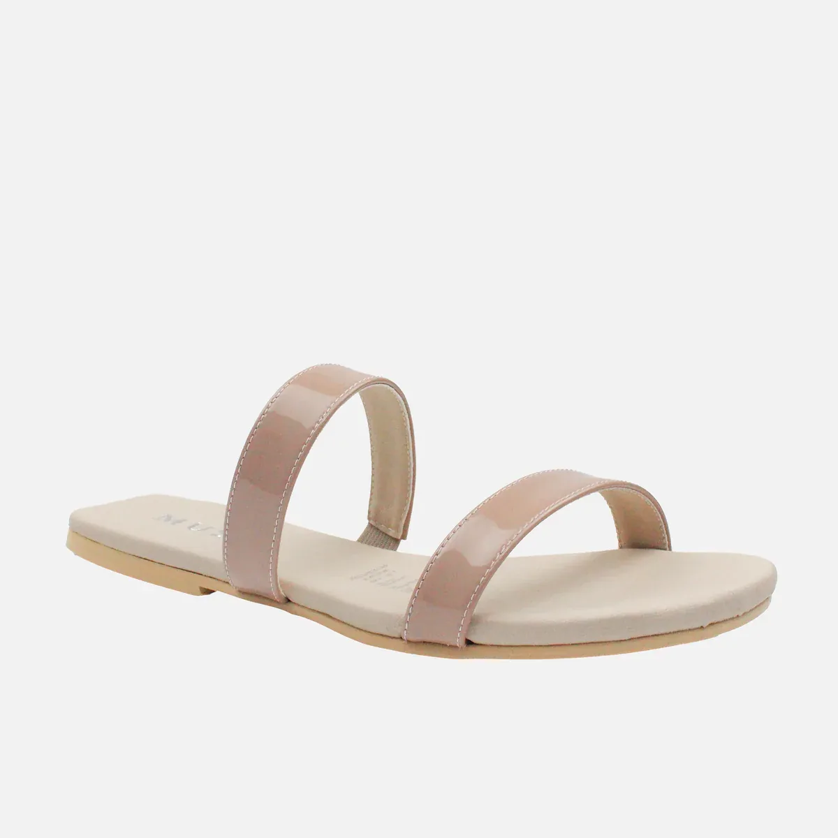 Sandalias Planas con Doble Tira Charol Nude